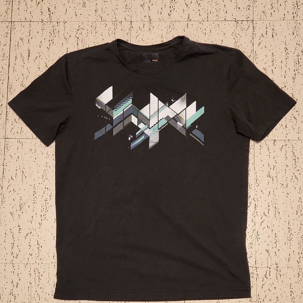 Fendi Black Abstract Design Crewneck T-Shirt